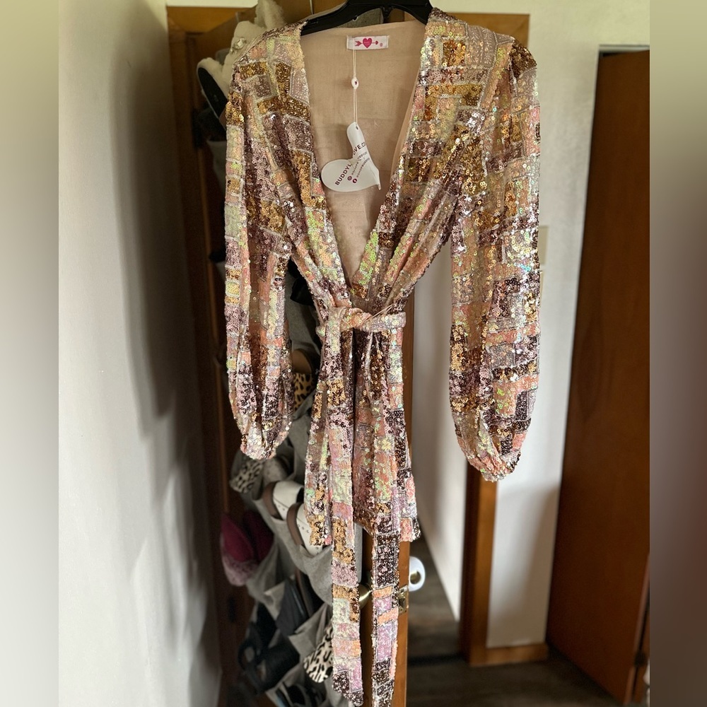 COPY - NWT Buddy Love Adeline Sequin Wrap Dress - Picture 6 of 6